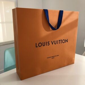 LOUIS VUITTON Orange Gift Paper Shopping Bag Tote Sz XL Large NEW
